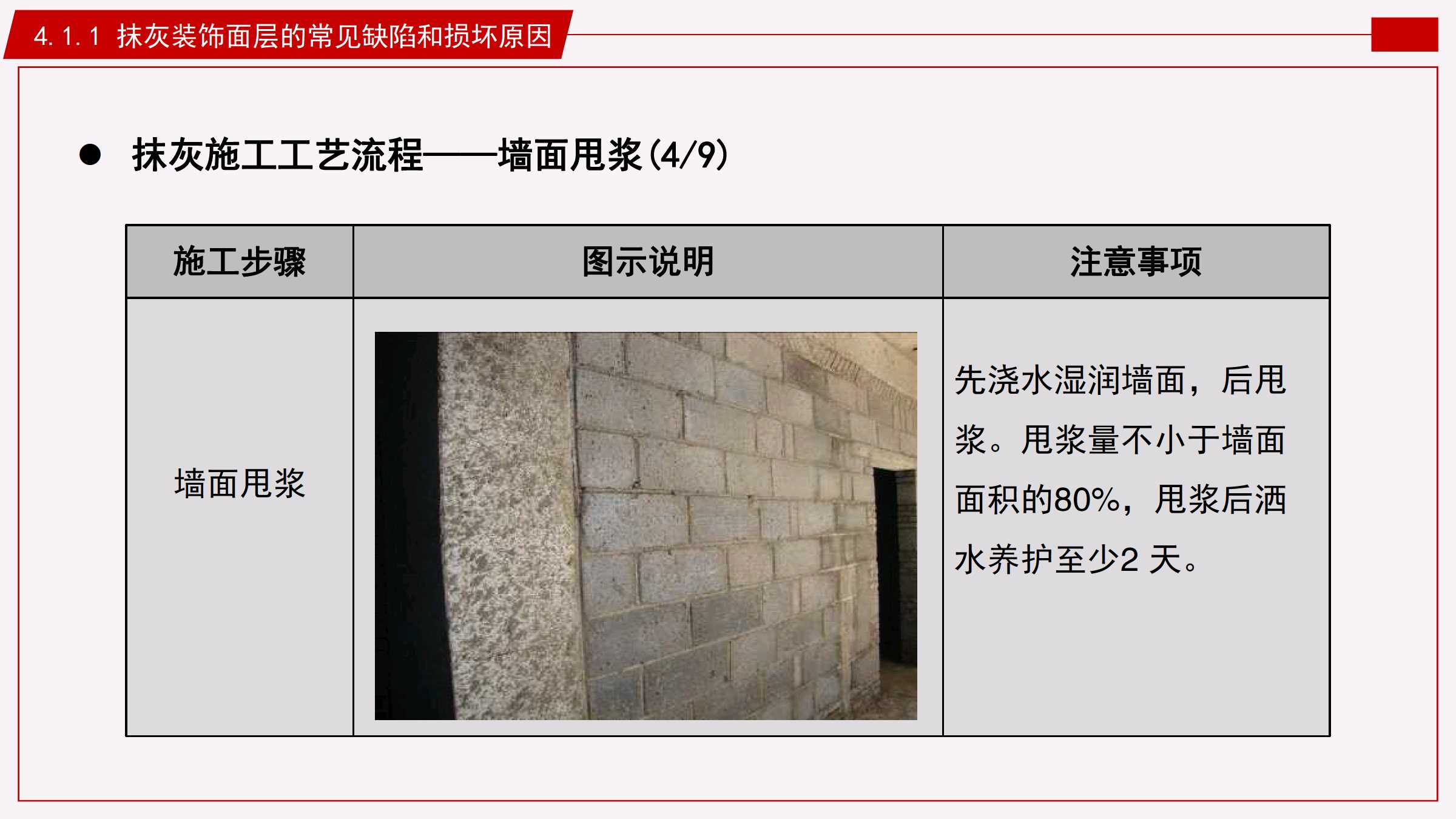 411抹灰装饰面层的常见缺陷和损坏原因所属课程房屋维修技术与预算